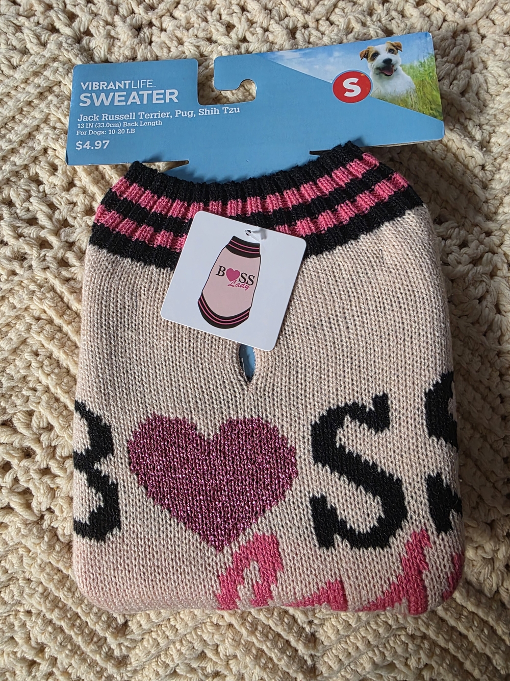 Vibrant Pink, Black & Cream Heart Knit Crew Sweater